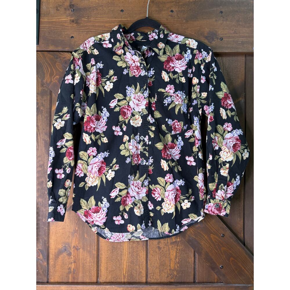 Bugle Boy Classics Women's Medium Navy Floral Button Up Long Sleeve shirt
